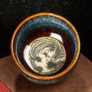 Buddha Gift Lotus Dragon Phoenix Koi Fish Chinese Jianzhan Ceramic Teacup Kung Fu Tea Cup 110ml