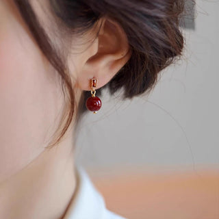 Buddha Gift 925 Sterling Silver Posts 14K Gold Filled Cinnabar Bead Zircon Calm Earrings