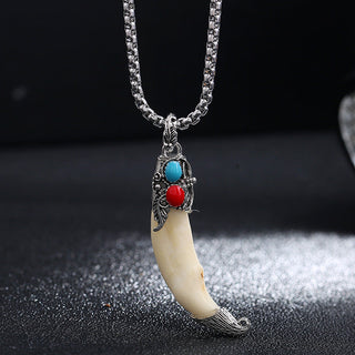 Buddha Gift Imitation Wolf Tooth Titanium Steel Balance Necklace Pendant