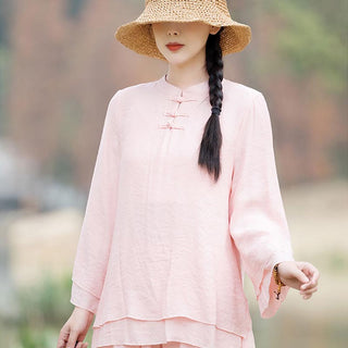 Buddha Gift 2Pcs Plain Design Top Pants Meditation Yoga Zen Tai Chi Cotton Linen Clothing Women's Set