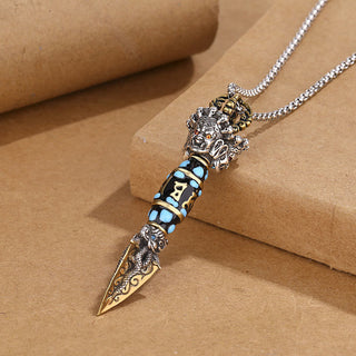 Buddha Gift Tibet Om Mani Padme Hum Dzi Bead Dorje Vajra Pattern Wealth Rotatable Necklace Pendant