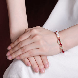 Buddha Gift 925 Sterling Silver Plated Gold Hetian Jade Peace Buckle Pearl Luck Bracelet