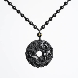 Buddha Gift Natural Black Obsidian Peace Buckle Pixiu Purification Necklace Pendant