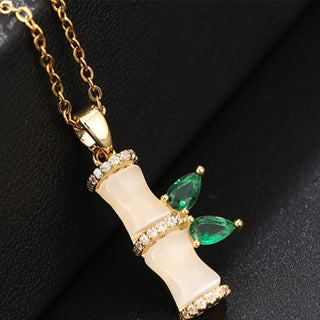 Buddha Gift 18K Gold Plated Chalcedony Bamboo Rhinestones Harmony Necklace Pendant