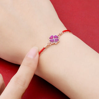 Buddha Gift 925 Sterling Silver Color-changing Four Leaf Clover Luck Protection Red String Bracelet