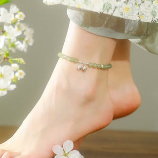 Buddha Gift 925 Sterling Silver Natural Hetian Jade Prosperity Bell Charm Anklet
