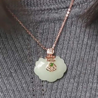 Buddha Gift 925 Sterling Silver White Jade Blessing Happiness Necklace Chain Pendant