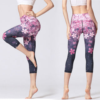 Buddha Gift Cherry Blossoms Sakura Lines Print Sports Yoga Cropped Leggings Women's Yoga Capri Pants