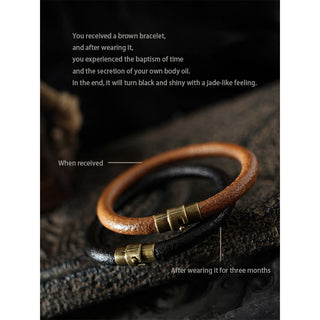 Buddha Gift Retro Leather Luck Healing Copper Magnetic Buckle Bracelet