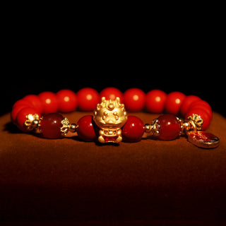 Buddha Gift Year of the Dragon Natural Cinnabar Ingot Protection Bracelet