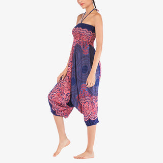 Buddha Gift Two Style Wear Round Geometric Pattern Loose Smocked Harem Trousers Jumpsuit High Waist Women's Yoga Pants