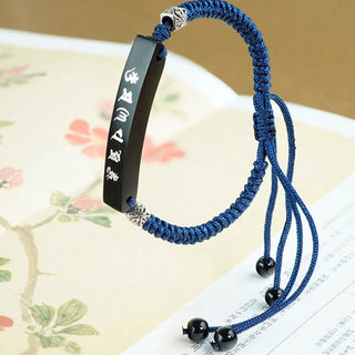 Buddha Gift Buddhism Six True Words Wood Ebony Wood Silver Inlaid Protection Bracelet