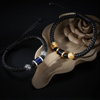 Buddha Gift 999 Sterling Silver Copper Coin Bead Copper Balance Braided String Bracelet