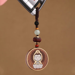 Buddha Gift Ebony Wood Rosewood Buddha Avalokitesvara Om Mani Padme Hum Balance Car Key Chain Decoration