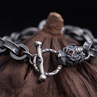Buddha Gift 925 Sterling Silver Dragon Kirin Om Mani Padme Hum Success Strength Bracelet Bangle