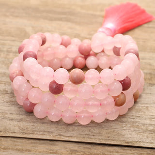 Buddha Gift 108 Mala Beads Pink Crystal Love Tassel Bracelet