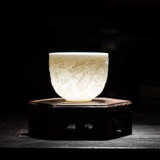 Buddha Gift Dragon Phoenix Relief White Porcelain Ceramic Teacup Kung Fu Tea Cup 115ml