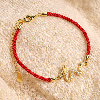 Buddha Gift 925 Sterling Silver Year Of The Dragon Auspicious Golden Dragon Luck Red Rope Chain Bracelet