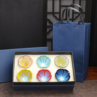 Buddha Gift 6Pcs Plum Blossom Petal Pattern Chinese Jianzhan Kiln Change Ceramic Teacup Kung Fu Tea Cup Bowl With Gift Box