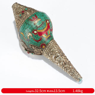 Buddha Gift Tibetan Handmade Shankha Om Mani Padme Hum Buddha Avalokitesvara Turquoise Conch Shell Positive Decoration