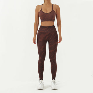 Buddha Gift 2Pcs Camo Print Backless Criss-Cross Strap Top Bra Shorts Leggings Pants Fitness Yoga Outfit Set