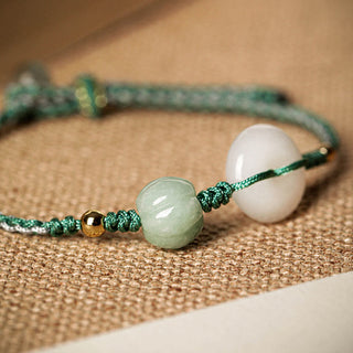 Buddha Gift White Jade Peace Buckle Pumpkin Bead Luck Blessing Braided Bracelet