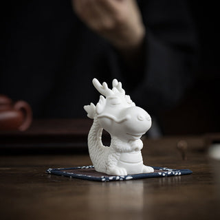 Buddha Gift Year Of The Dragon Luck White Porcelain Ceramic Tea Pet Home Figurine Decoration