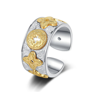 Buddha Gift 925 Sterling Silver Vintage Tang Dynasty Flower Design Luck Ring