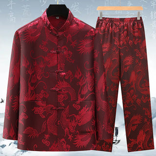 Buddha Gift Tang Suit Men Hanfu Chinese Dragon Traditional Clothes Kung Fu Shirt Uniform Long Sleeved Coat Tops and Pants Clothing Men's Set