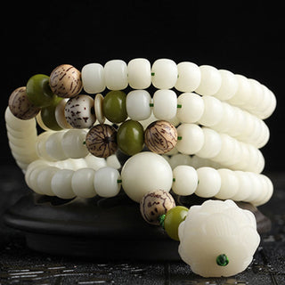 Buddha Gift White Jade Bodhi Lotus Mala Harmony Necklace Bracelet