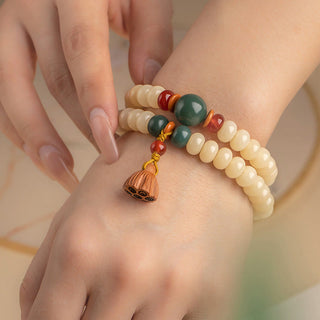 Buddha Gift Bodhi Seed Lotus Pod Charm Peace Double Wrap Bracelet