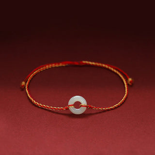 Buddha Gift Round Peace Buckle Jade Luck Abundance Braided Bracelet Anklet