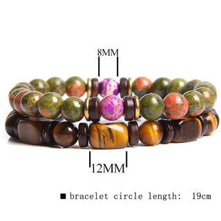Buddha Gift 2PCS Healing Crystal Emperor Stone Tiger Eye Bead Bracelet