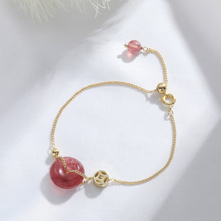 Buddha Gift Strawberry Quartz Peace Buckle Coin Love Bracelet