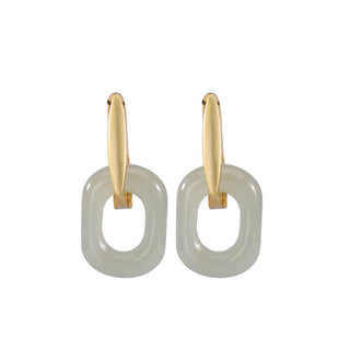 Buddha Gift 925 Sterling Silver Round White Jade Happiness Blessing Earrings