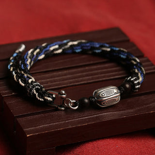 Buddha Gift 925 Sterling Silver Koi Fish Wealth Reincarnation Knot Braid String Bracelet