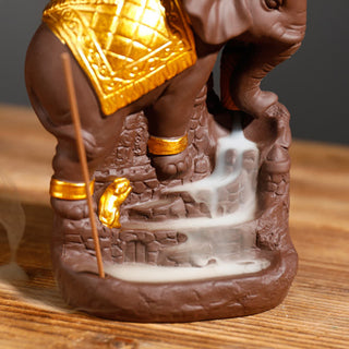 Buddha Gift Tibetan Elephant Purple Clay Backflow Smoke Fountain Peace Healing Incense Burner Decoration