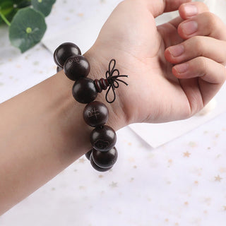 Buddha Gift 925 Sterling Silver Inlaid Small Leaf Red Sandalwood Om Mani Padme Hum Character Auspicious Clouds Protection Bracelet