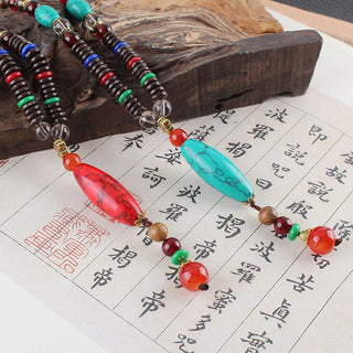 Buddha Gift Wenge Wood Turquoise Stone Protection Calm Necklace Pendant
