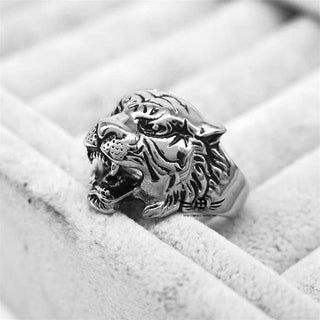 Buddha Gift Men's Animal Tiger Head Titanium Steel Balance Calm Punk Rock Biker Ring