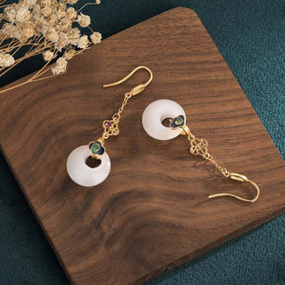 Buddha Gift FengShui White Jade Blessing Drop Earrings