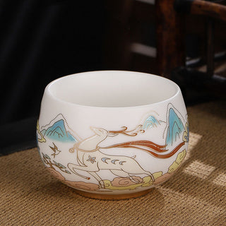 Buddha Gift Dragon Cicada Bamboo Deer Crane Lotus Plum Flower Ceramic Teacup Kung Fu Tea Cup Bowl 185ml