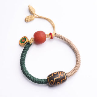Buddha Gift Handmade Tibetan Nine-Eye Dzi Bead Wealth Rope Bracelet