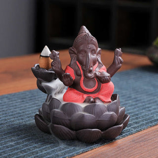 Buddha Gift Ganesh Elephant Purple Clay Backflow Smoke Fountain Protection Incense Burner