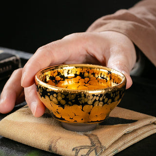 Buddha Gift 24K Gold Spot Pattern Chinese Jianzhan Ceramic Teacup Kung Fu Tea Cup Bowl With Gift Box