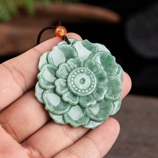Buddha Gift Lotus Pattern Jade Luck Prosperity Necklace Pendant