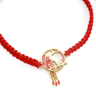 Buddha Gift Tibetan Handmade Lotus Koi Fish Lucky Red String Bracelet