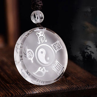 Buddha Gift Taoism Five Sacred Mountains Yin Yang Symbol Liuli Crystal Balance Necklace Pendant Key Chain