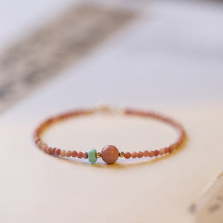 Buddha Gift 14K Gold Plated Natural Rhodonite Loving Energy Chain Bracelet