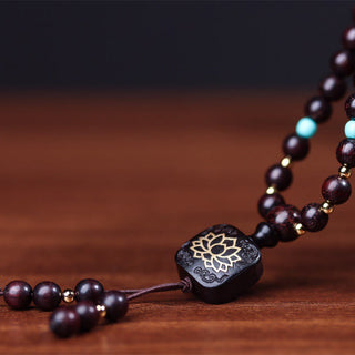 Buddha Gift 108 Mala Beads Tibetan Small Leaf Red Sandalwood Lotus Balance Bracelet